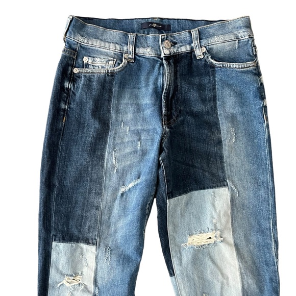 7 For All Mankind Denim - 7‎ for all mankind patchwork denim distressed straight leg jeans